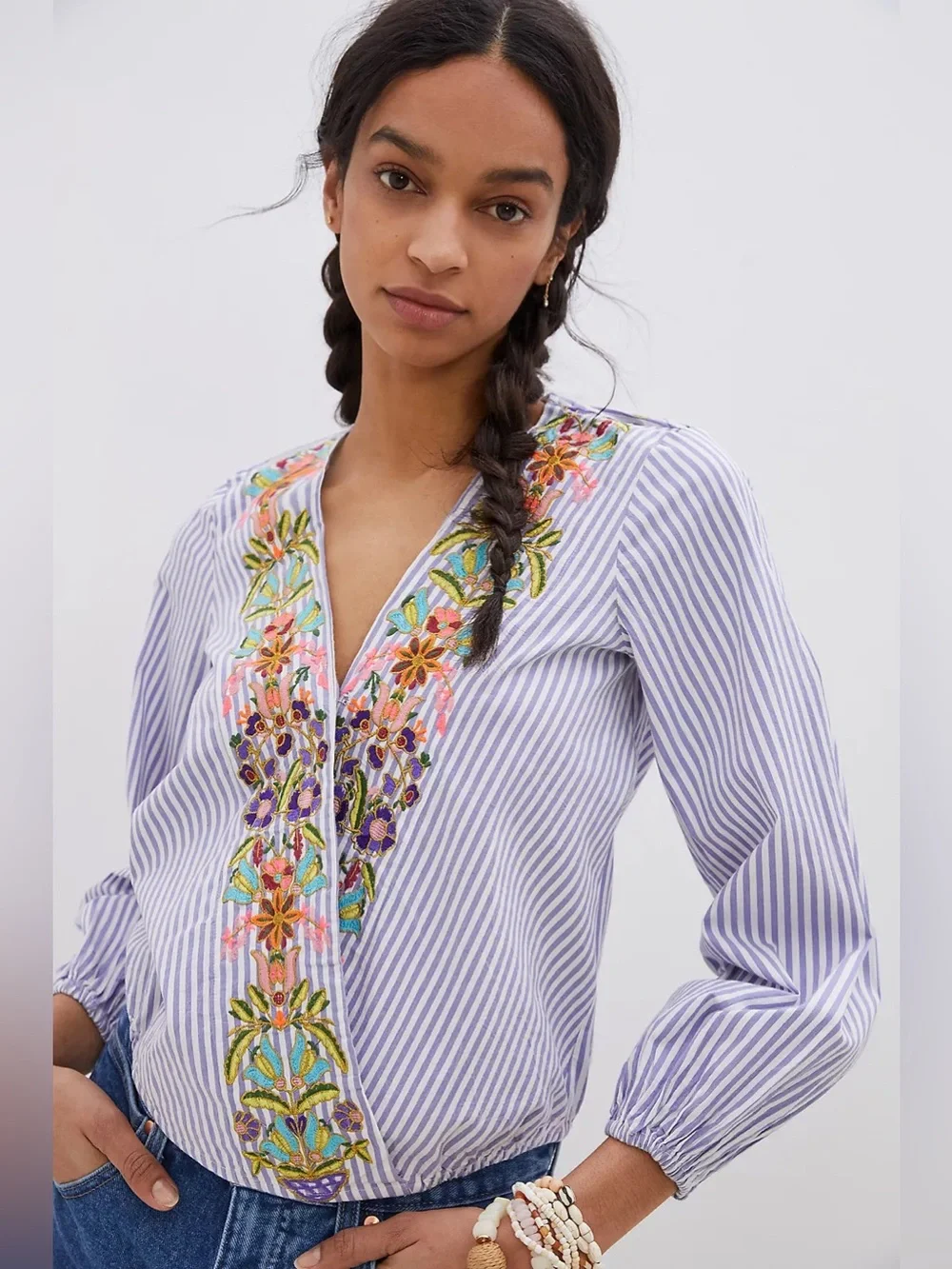 ANTHROPOLOGIE Artemis Embroidered Wrap Blouse Size X-Small